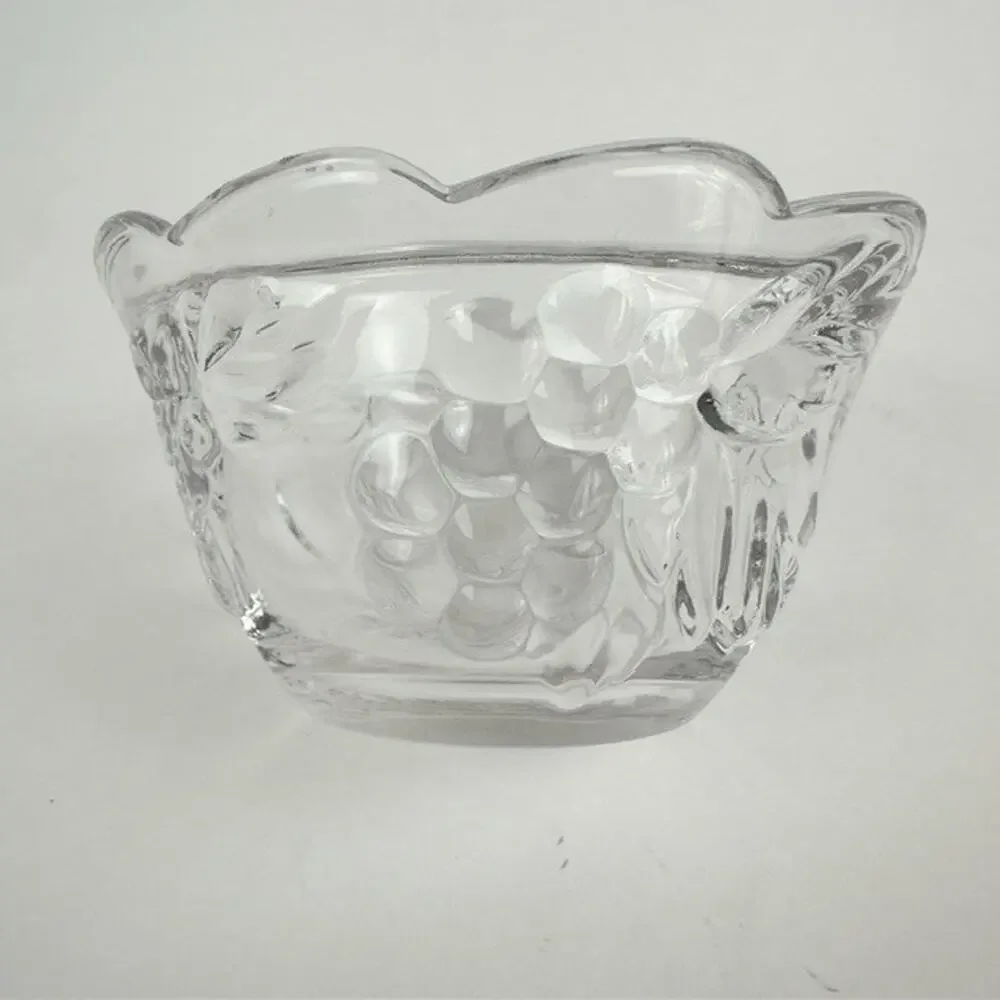 Vintage Clear Glass Candy Dish and Lid w/ Grape Vine /Cherries/Flowers Motif